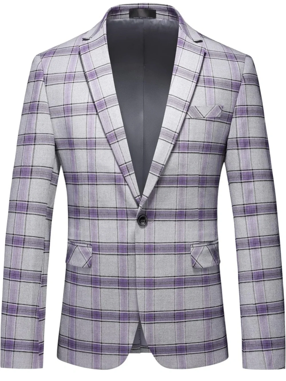 TALLIA Gray and Lavender Windowpane Plaid Sport Coat